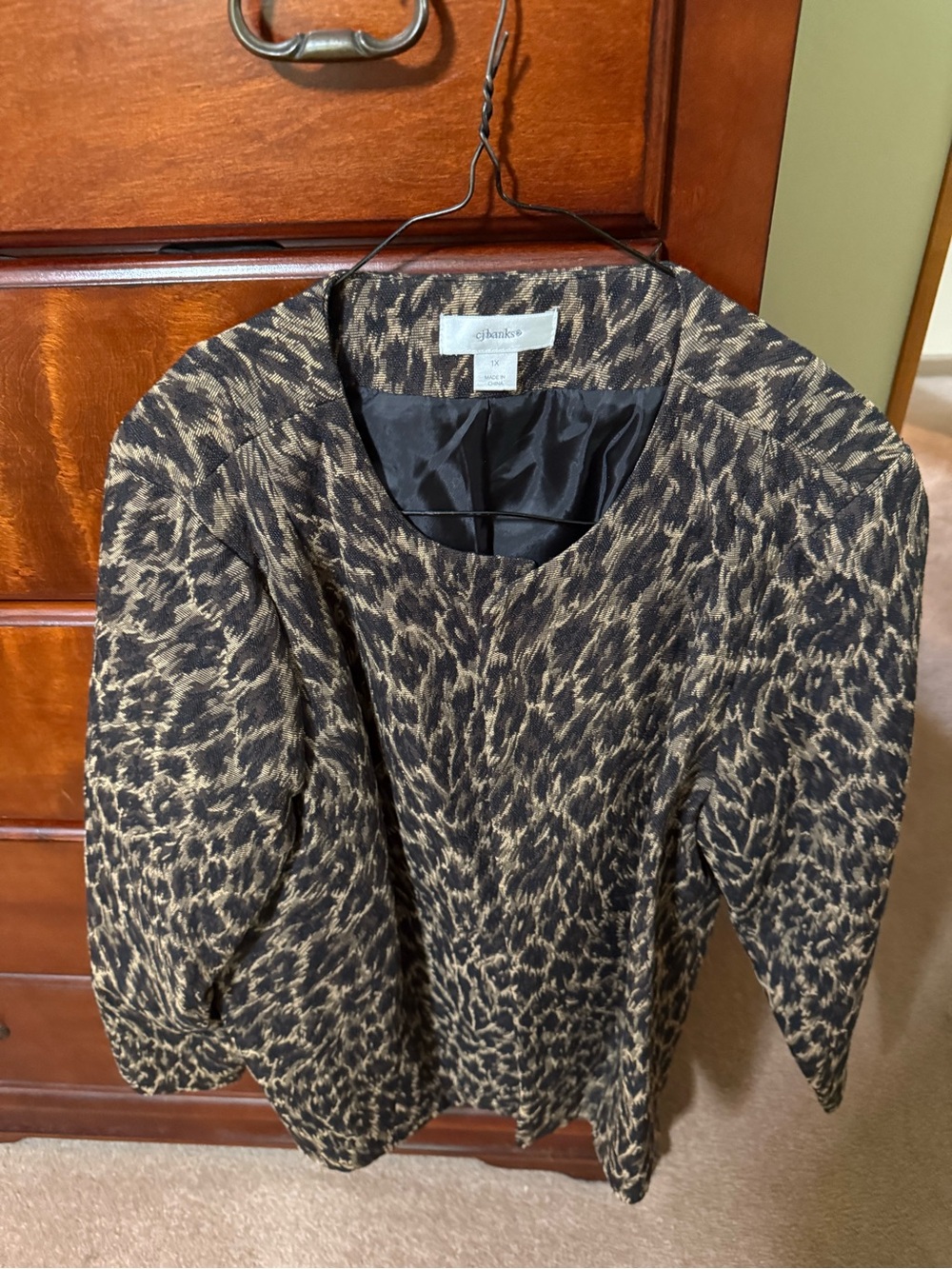 CJ Banks Women's Leopard Print Blazer - Black & Tan